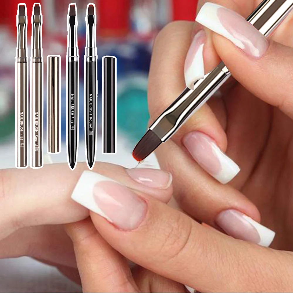 

Round Flat Head Nail Art Brush Nail UV Gel Extension Builder Painting Drawing Carving Pen DIY Manicure Tool Set