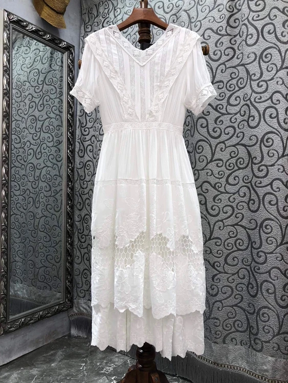 Gypsylady Floral Embroidery Chic Midi Dress White Cotton Summer Boho Women  Tiered Dresses Puff Sleeve Sheer Sexy Holiday Vestido - AliExpress