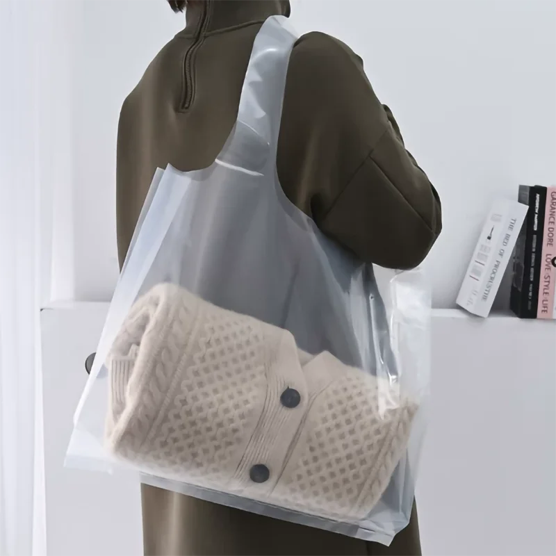 25pcs Transparent Clothing Store Tote Bags Women's Plastic Gift Shopping Packaging Bags for Clothes Customizable Logo 3