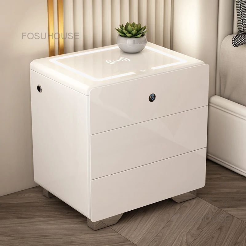 

Multi-functional Italian Nightstands Fpr Bedroom Furniture Modern Smart Bedside Tables Bluetooth Lock Mueble Household Products