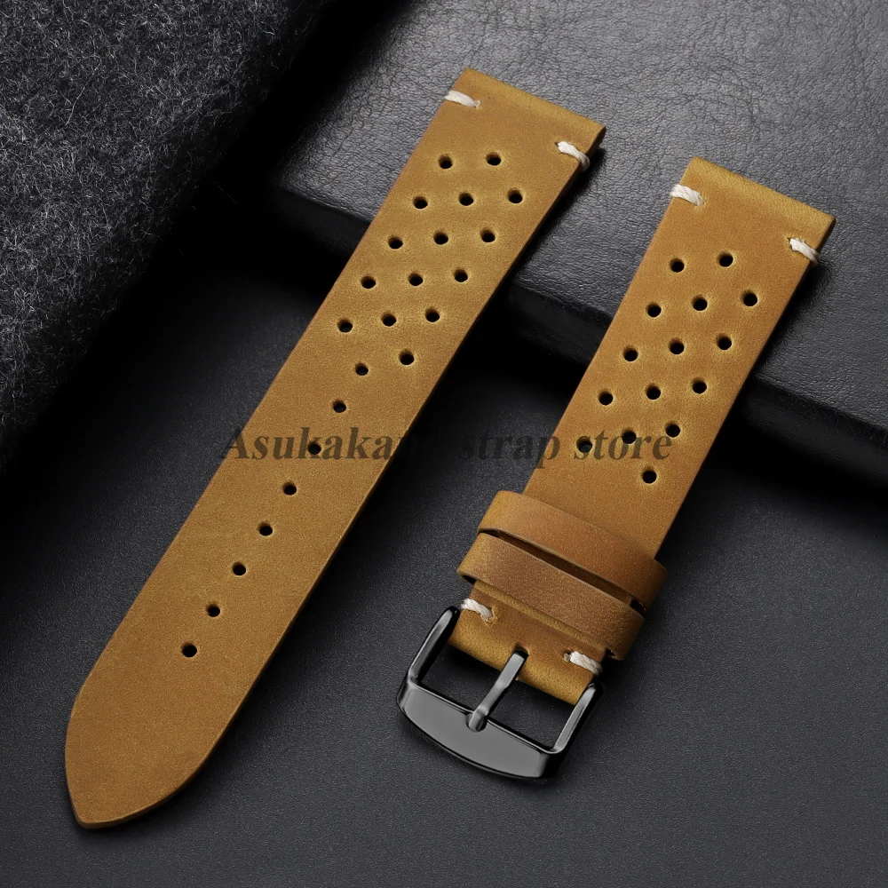 Vintage Cowhide Leather Watch Strap - Black Brown Universal Watchband