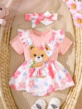 Bear Floral Baby Romper Set 1