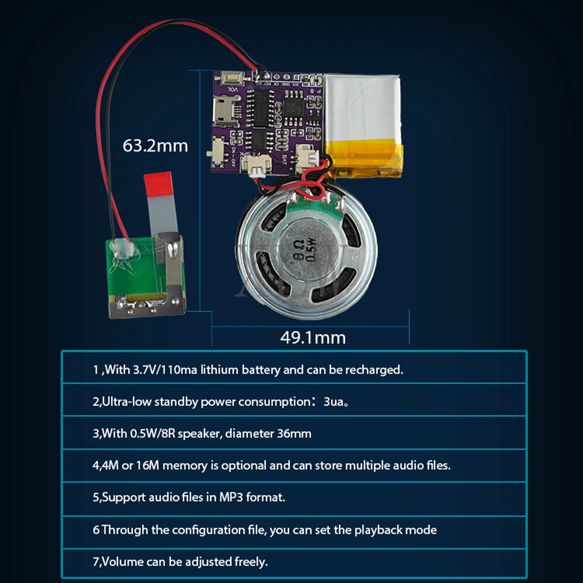 MP3 Music Sound Chips USB Download Greeting Cards Control Playback 4MB/16MB Voice Module for Christmas Birthday Card Toys Gifts