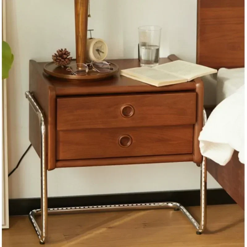 Vintage Solid Wood Bedside Cabinet Bedroom Minimalist Coffee Table 2 Layers Drawers Storage Rack Versatile Scene Nightstand