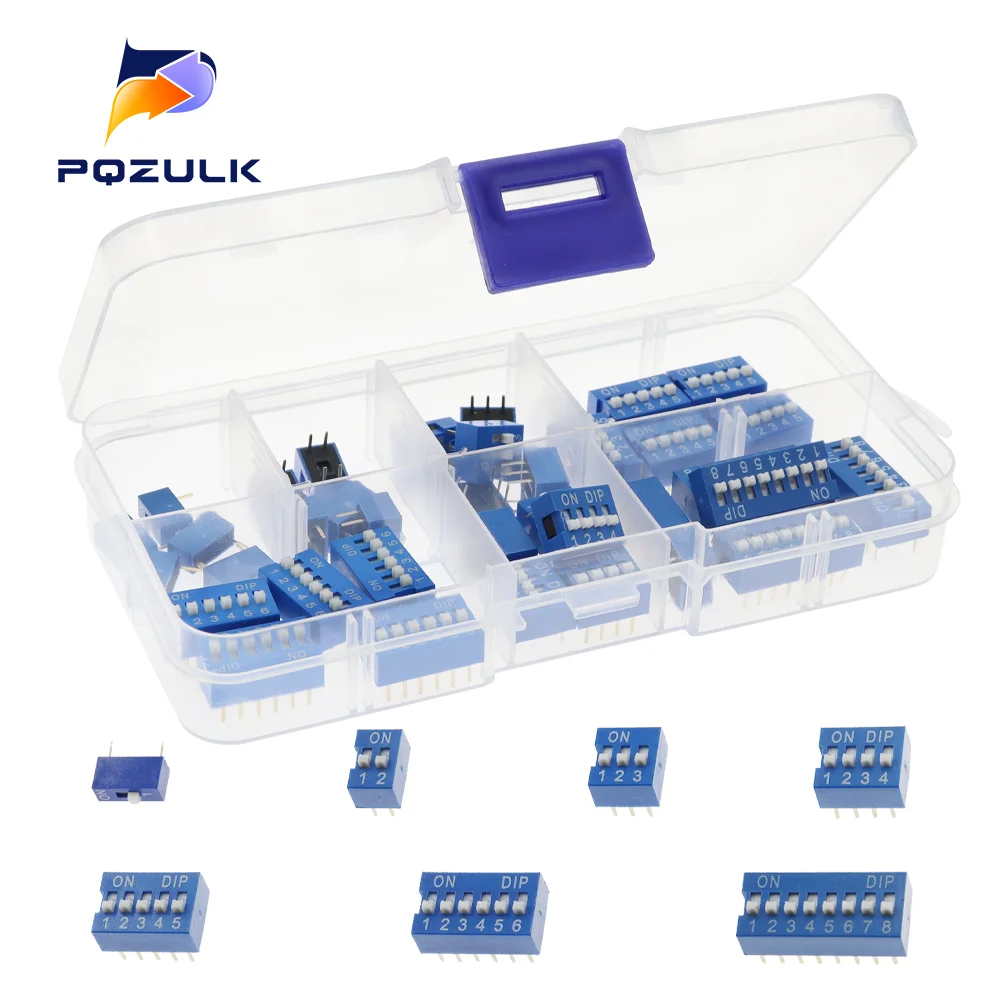 Dip Switch ชุดกล่อง 1 2 3 4 5 6 8 Way 2.54 มม.สลับสวิทช์สีแดง Snap Switches ผสมชุดแต่ละ 5PCS ชุด 1