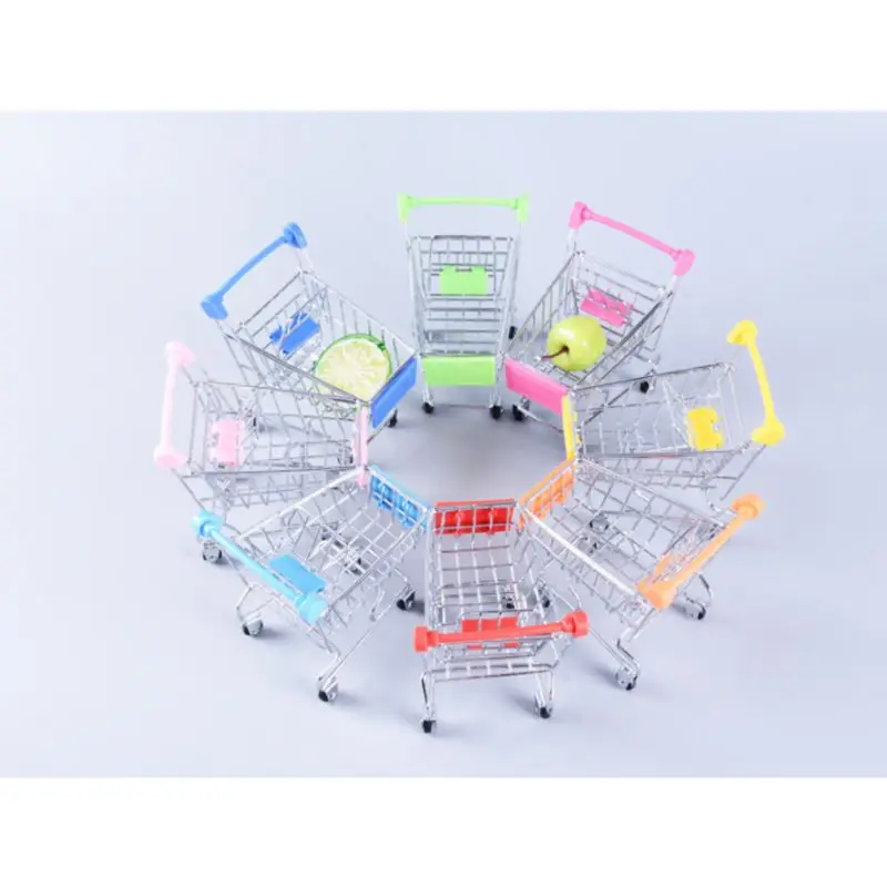 Mini Supermarket Hand Trolley Shopping Utility Cart Storage Basket Pretend Kids Toy 10 Colors DropShipping