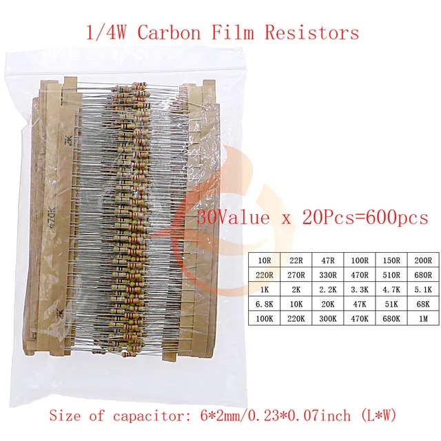 200 Pack  1M Ohm Carbon Film Resistors, 1/4W, ±5% Tolerance