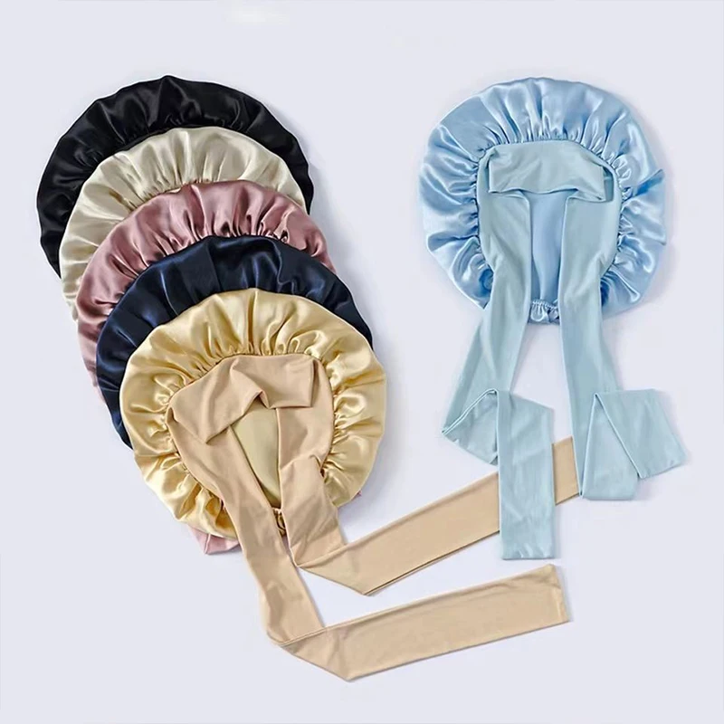 Silk Bonnet for Women Sleeping Satin Bonnet Hair night sleep cap scarf wrap for curly hair With Tie Band