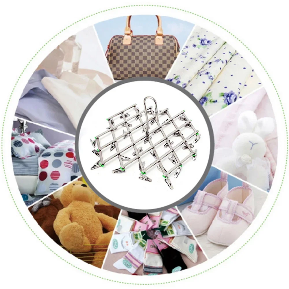 Folding Drying Rack with 35/20 Clips Stainless Steel Windproof Underwear Socks Clip Swivel Hook Hanger Space Saving Drying Rack 6