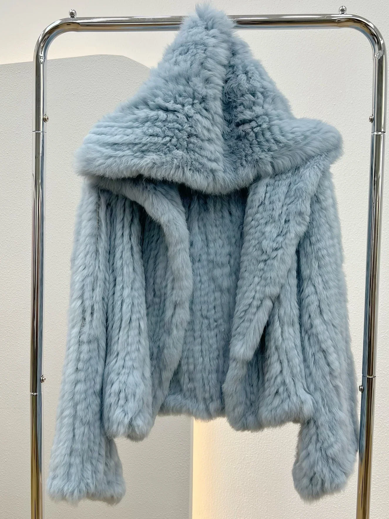 Short Real Rabbit Fur Coat for Women Autumn Winter 2023 Encrypted Hand-woven Double-sided Hooded Young Jacket Women's Clothes