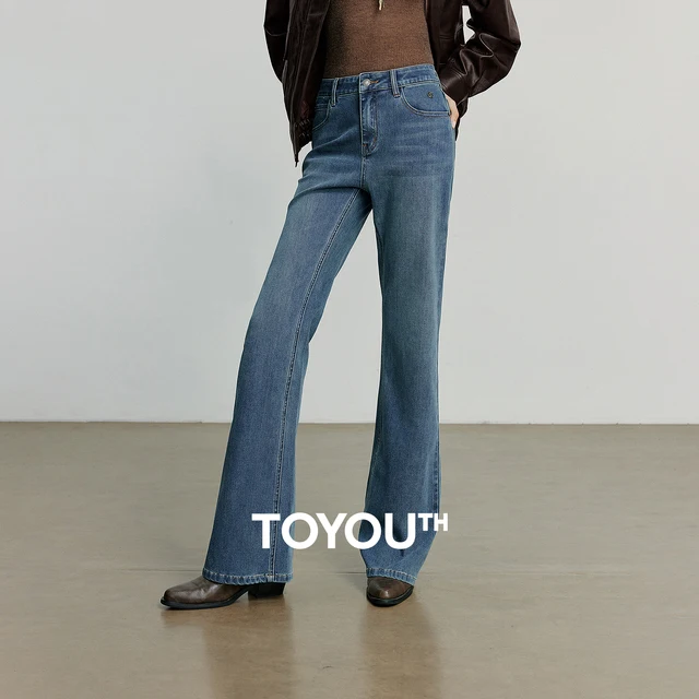 TOYOUTH femmes jean 2025 automne nouveau asymétrique coupe ajustée minceur Stretch Bootcut pantalon 1