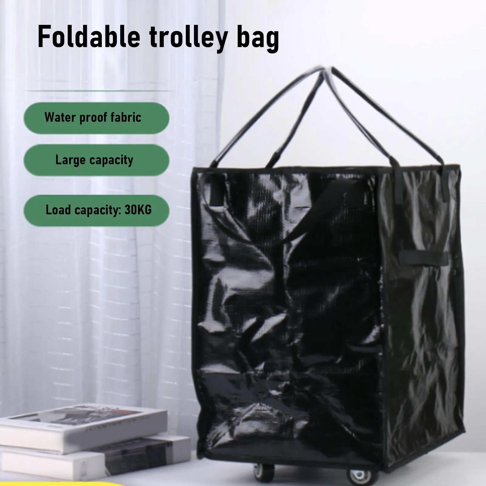 Shopping Bag with Wheels Reusable Grocery Bag On Wheels Water Proof Large Capacity Rolling Tote Bag with Reinforced Handles