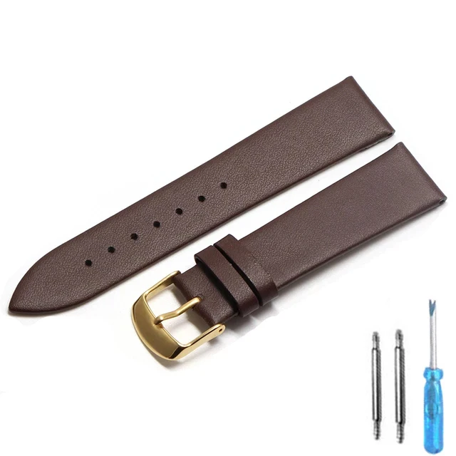 Elegant Calf Leather Watch Strap with Silver Pin Buckle