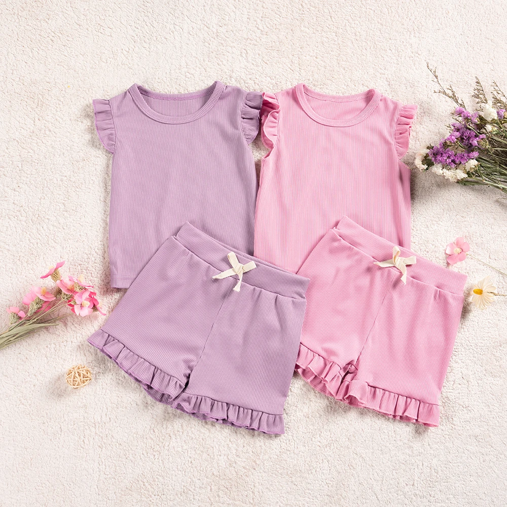 

Two-piece Summer Baby Girls Clothing Sets Short Sleeve Tops Shorts 2pcs Suit Unisex Cute Cartoon Toddler Outfits Clothing