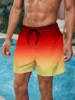 Color Block Drawstring Men's Beach Shorts Men's swim Trunks Elastic Waist 3D Print Gradient Breathable Short Streetwear Polyster 2