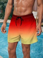 Color Block Drawstring Men's Beach Shorts Men's swim Trunks Elastic Waist 3D Print Gradient Breathable Short Streetwear Polyster 2