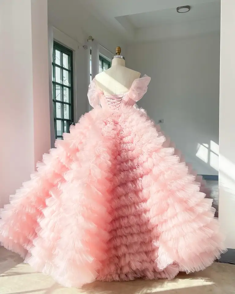Wedding Planning WDPL Women's A-Line Tulle Ruffled Tutu Skirt - Blush Pink Ball Gown Skirt, Custom Sizing Available