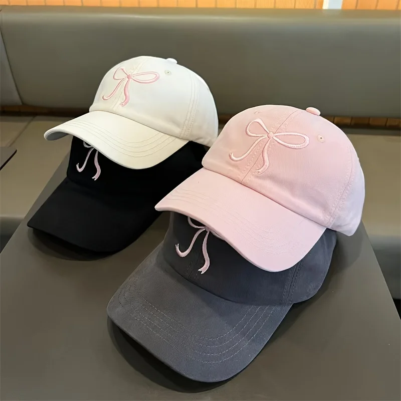Lightweight Polyester Adjustable Baseball Cap - Cute Bowknot Dad Hat with Soft Top - Available in Multicolor for Casual Wear