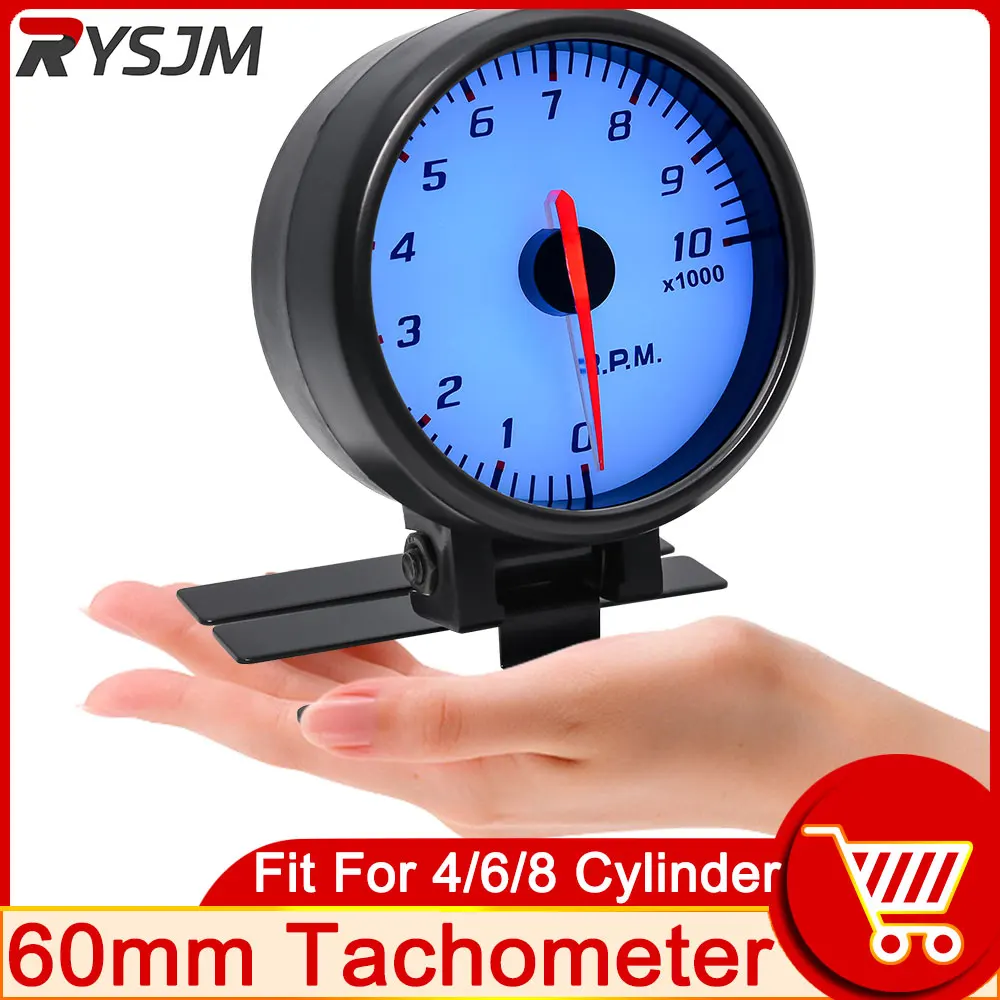 HD 60MM Car Auto Tachometer 0 10000 RPM Gauge RPM White Face Meter with