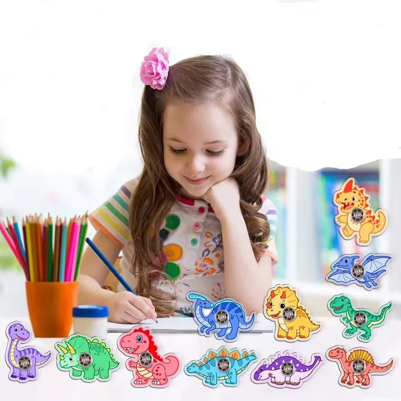 12Pcs Dinosaur Finger Spinners Toys Kids Jungle Birthday Party Favors Pinata Filler Stress Relief Rotating Fidget Spinner Gifts