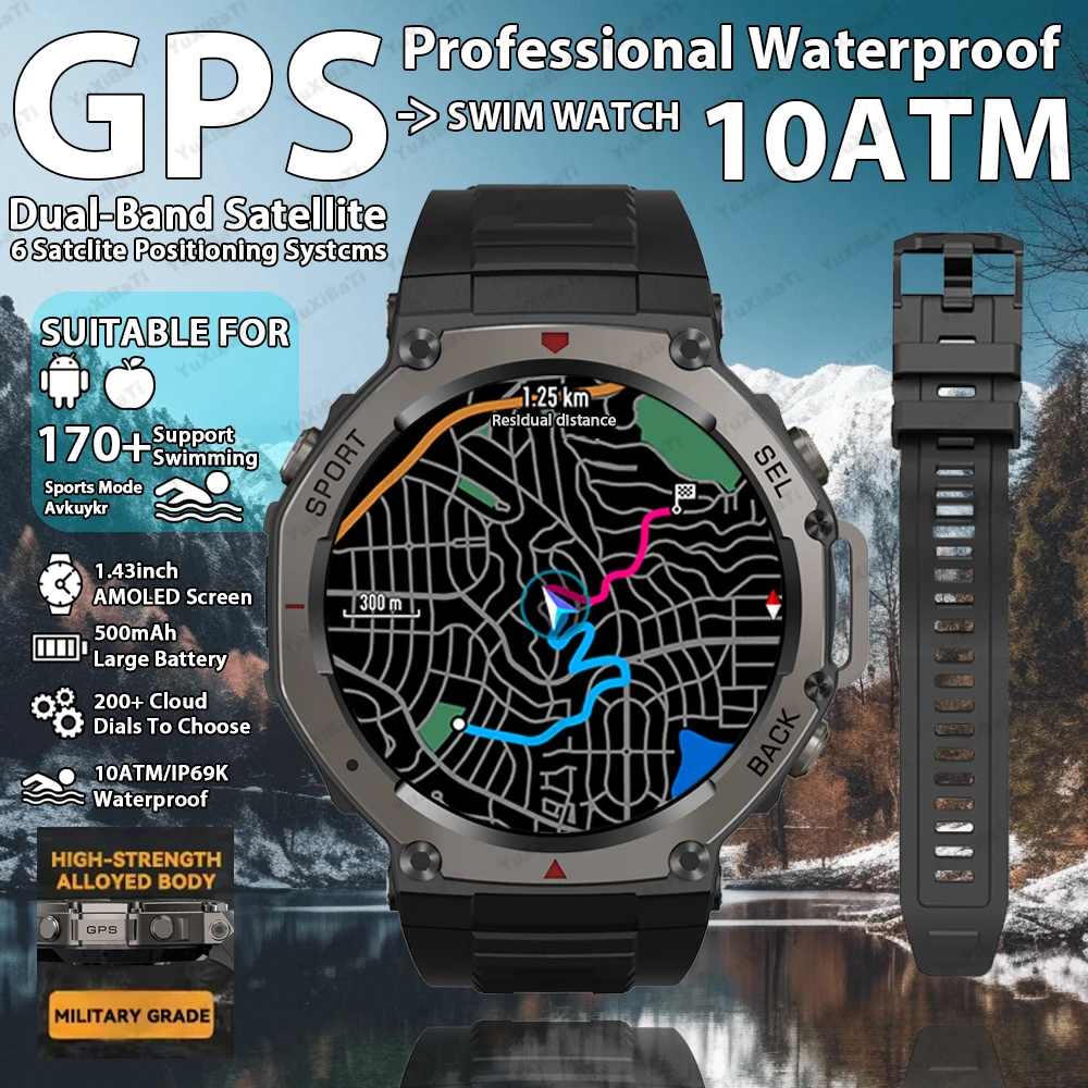 T-Rex 3 GPS Smart Watch 10ATM Waterproof Built-in Dual-band GNSS Compass Military Sport Smartwatch Men 2025 New For Xiaomi Ultra 1