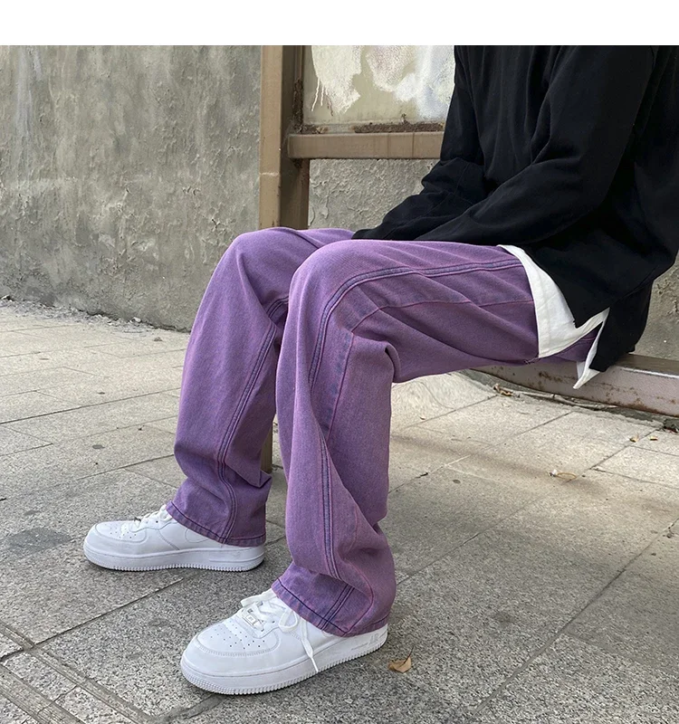 Description Picture 4 of itemKorean Fashion Men Jeans Purple Green Loose Straight Vintage Casual Streetwear Skateboard Dance Denim Cargo Baggy Pants