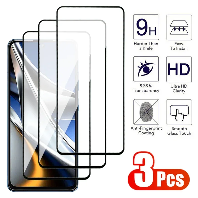 

3PCS Full Cover Tempered Glass for Xiaomi Poco Phone X5 X4 X3 NFC F3 F4 GT M3 M4 M5 Pro C3 C40 C50 C51 C55 Screen Protetcor Film