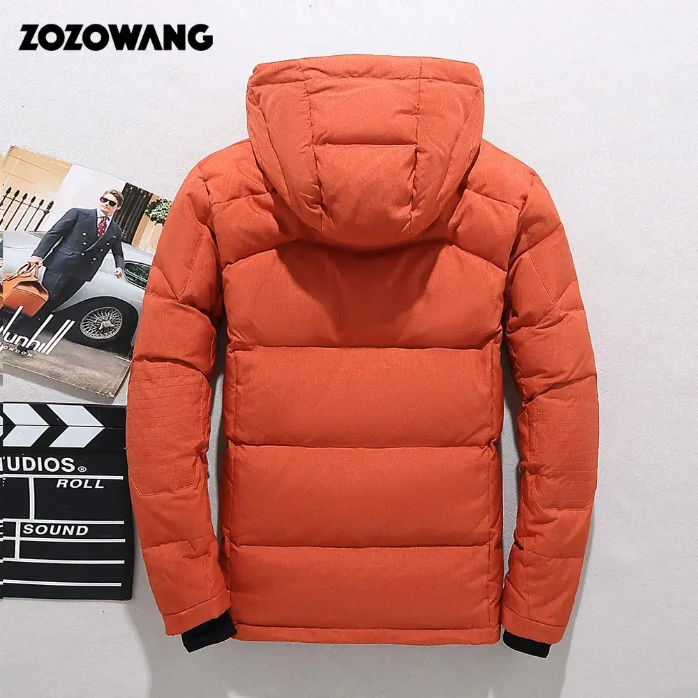 ZOZOWANG Duck Down Jacket Men Thicken Hooded Long Sleeve Blue Down Zipper Pocket Coat Warm Feather Winter Men Jacket 5XL