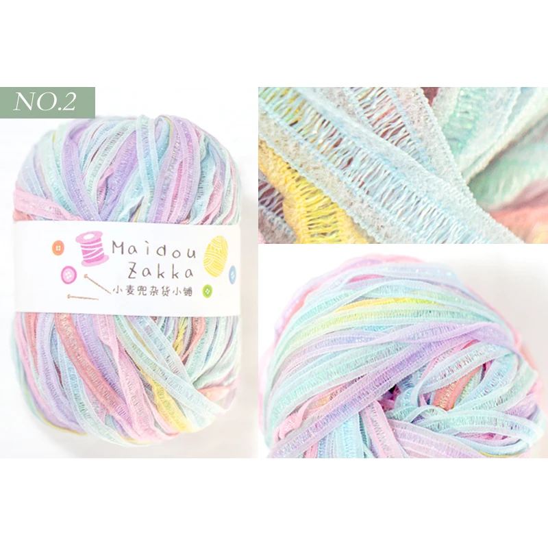 Colorful Sparkling Silk Flat Ribbon Yarn Phantom Dyed Woolen Thread  Features DIY Knitted Hook Hat Handmade Bag Crochet Yarn Gift - AliExpress