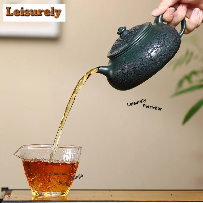 550ml Handmade Yixing Purple Clay Teapot Handmade Han Jiang Pot Raw Ore Green Mud Kettle With Strainer Zisha Teaset Tea Ceremony