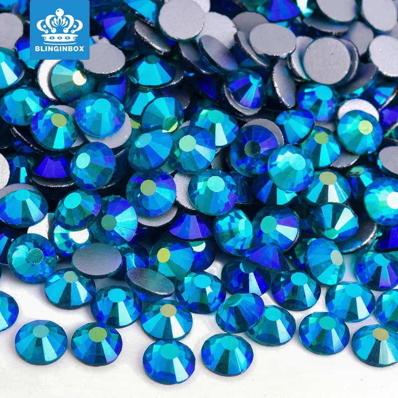 SS3-SS30 Peacock Blue AB Non hotfix Rhinestones Glitter Strass Glass Crystals Flatback Rhinestone for Nail Art Decorations