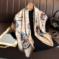 Women Fashion 90*90cm Print Silk Scarf Female Square Scarves Headband Foulard Ribbon Wraps Hairband Neckerchief Shawls Bandanna 3