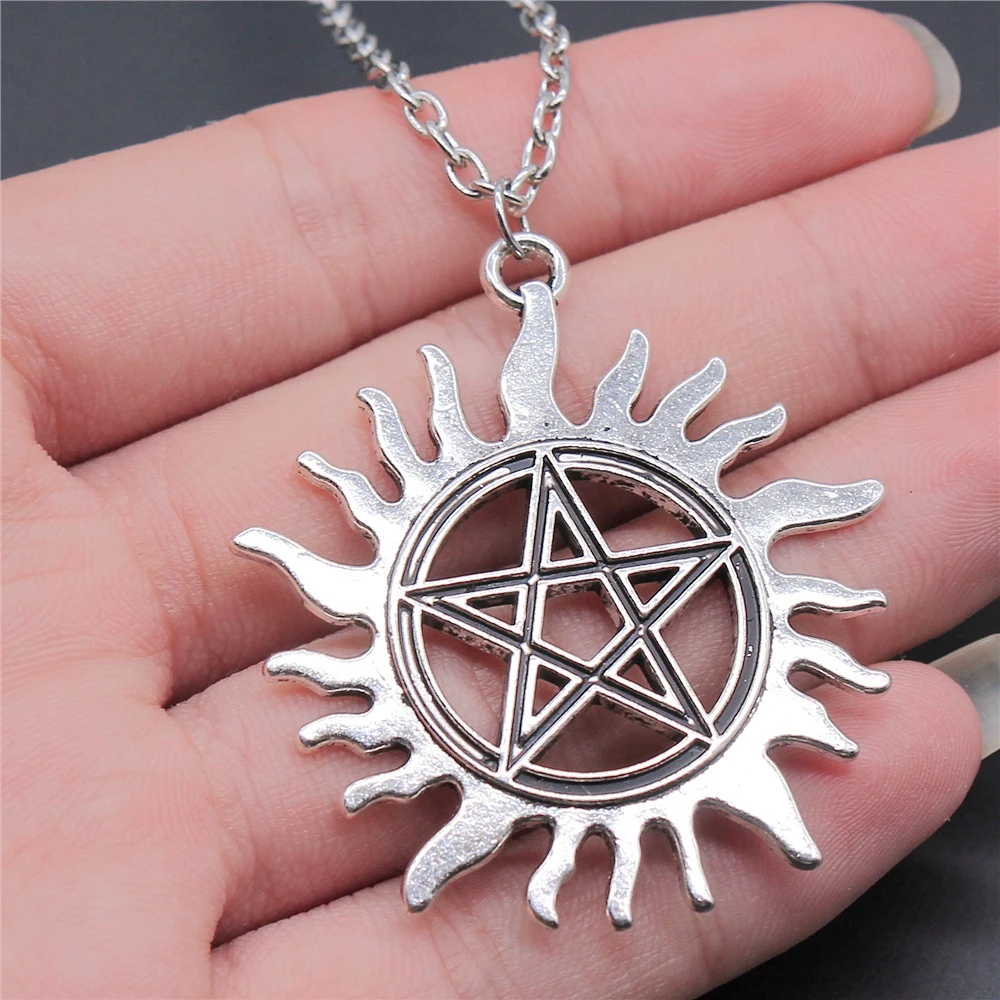 Colgante de Sol de estrella de puntas, collar Vintage Chapado en plata antigua de de gran tamaño, accesorios joyería de cadena larga|Collares colgantes| - AliExpress