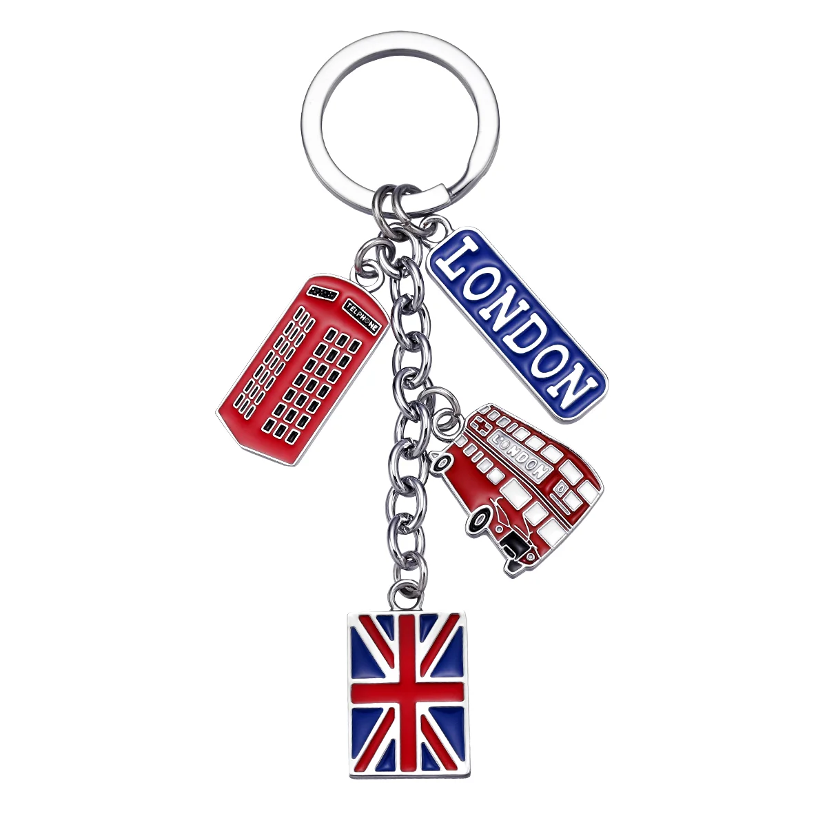 London Souvenirs Promotional Gifts Flag Keychain UK Car Double Layer Travel Father Souvenir Car Keyring London Bus Phone Box