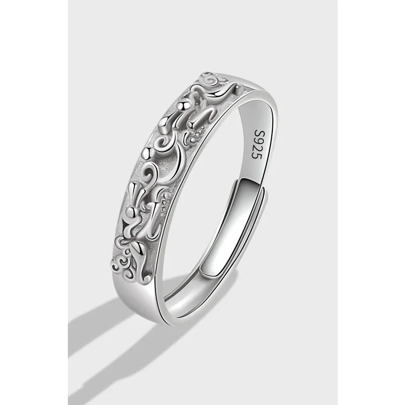 

S925 Sterling Silver couple ring ins cool wind embossed three-dimensional sense of wealth transfer simple plain