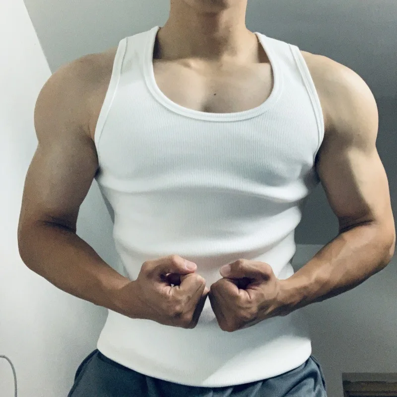 남성용 헤비웨이트 미국 스타일 조끼, 겉옷, 두꺼운 스레드 면, 피트니스, 타이트핏, 통기성 갱스터