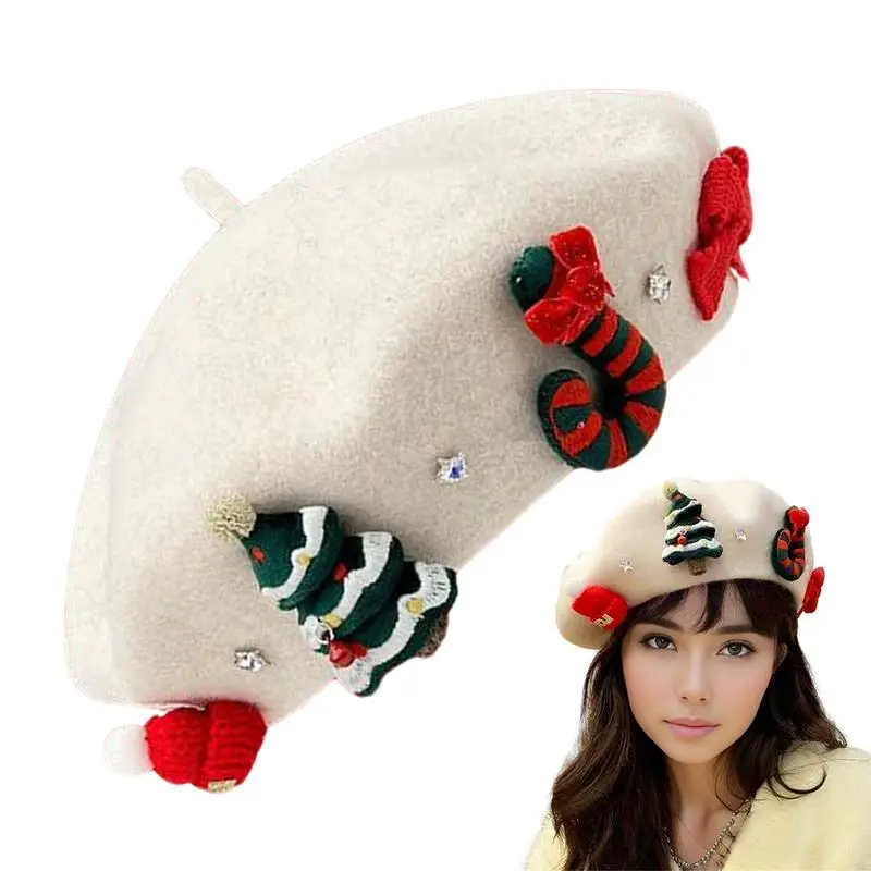 

Рождественский берет, шапка для женщин, новогодний подарок для девочек, для подруг, мягкий теплый шерстяной берет, осенне-зимние шапки художника