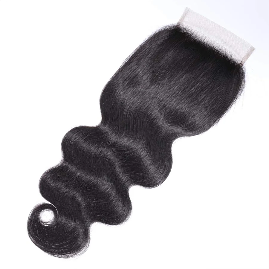 Body Wave Spitzen verschluss mit Haar bündeln 100% menschliches Bündel mit 4x45x5 transparentem Spitzen verschluss Remy Haarweb verlängerungen – Detail 5