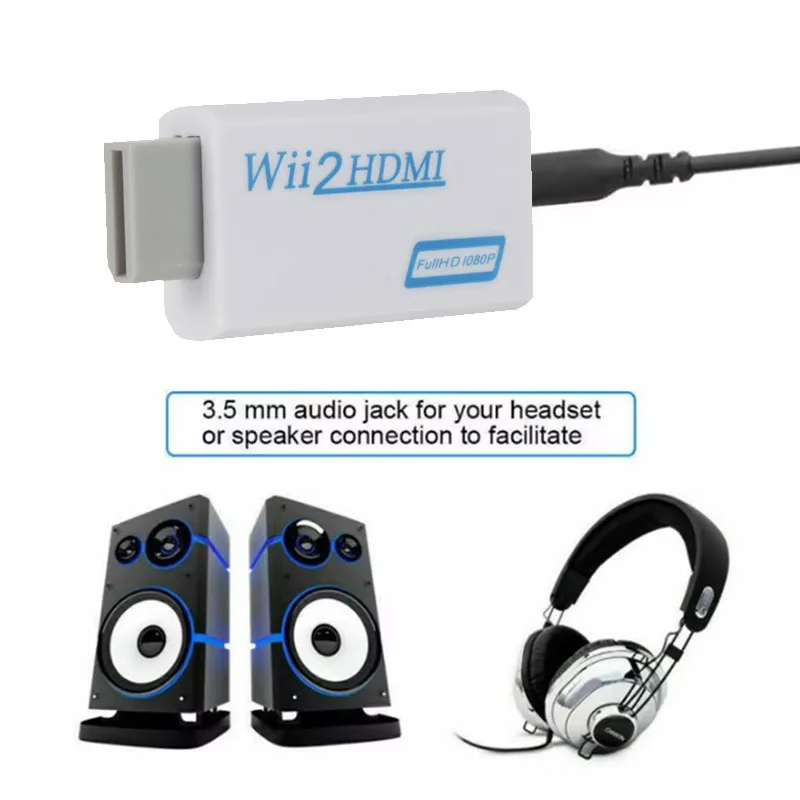Wii to HDMI Converter Full HD 1080P 3.5mm Audio AUX For PC HDTV Monitor