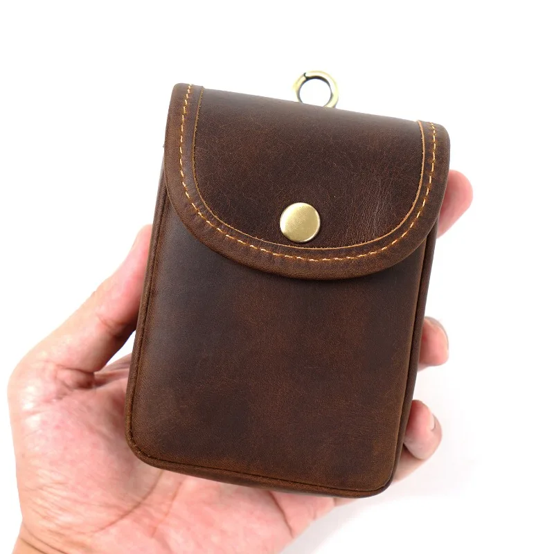 Genuine Leather Small Waist Bag Vintage Mini Wallet Men Women Card Cover Change Purse Key Organizer Housekeeper Cigarette Case