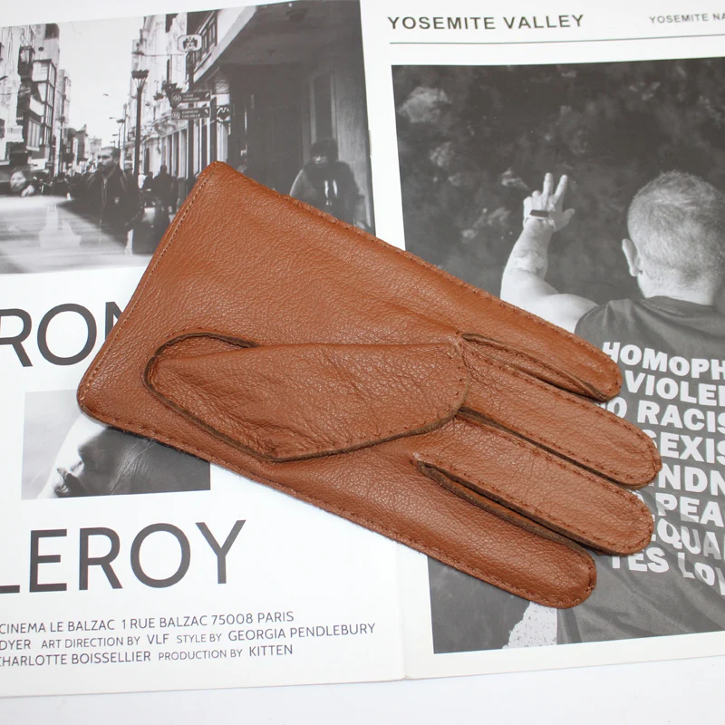 New High-Quality Men's Deerskin Gloves Thin Single Leather Unlined Touch Screen Leather Driving Gloves