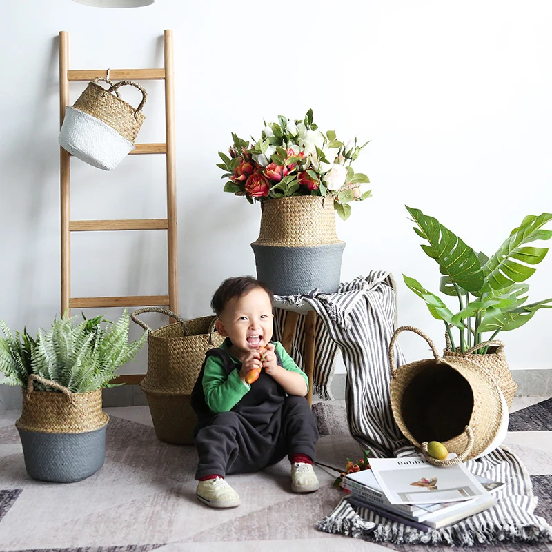 Wicker Planter Storage Basket Flower Baskets Laundry Storage Decorative Basket Pot Rattan Flower Planters Household Organizer