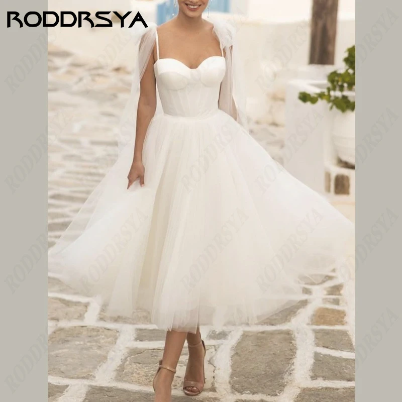 RODDRSYA Princess Wedding Dresses Short Sweetheart Bridal Party Simple Zipper Robe De Soir&eacute;e Tulle Spaghetti Strap Bride Gown