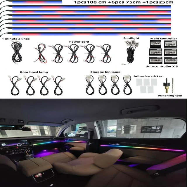 18 In 1 Full Color Streamer Car Ambient Lights Rgb 64 Color Universal Led  Interior Hidden Acrylic Strip Symphony Atmosphere Lamp - Decorative Lamps &  Strips - AliExpress