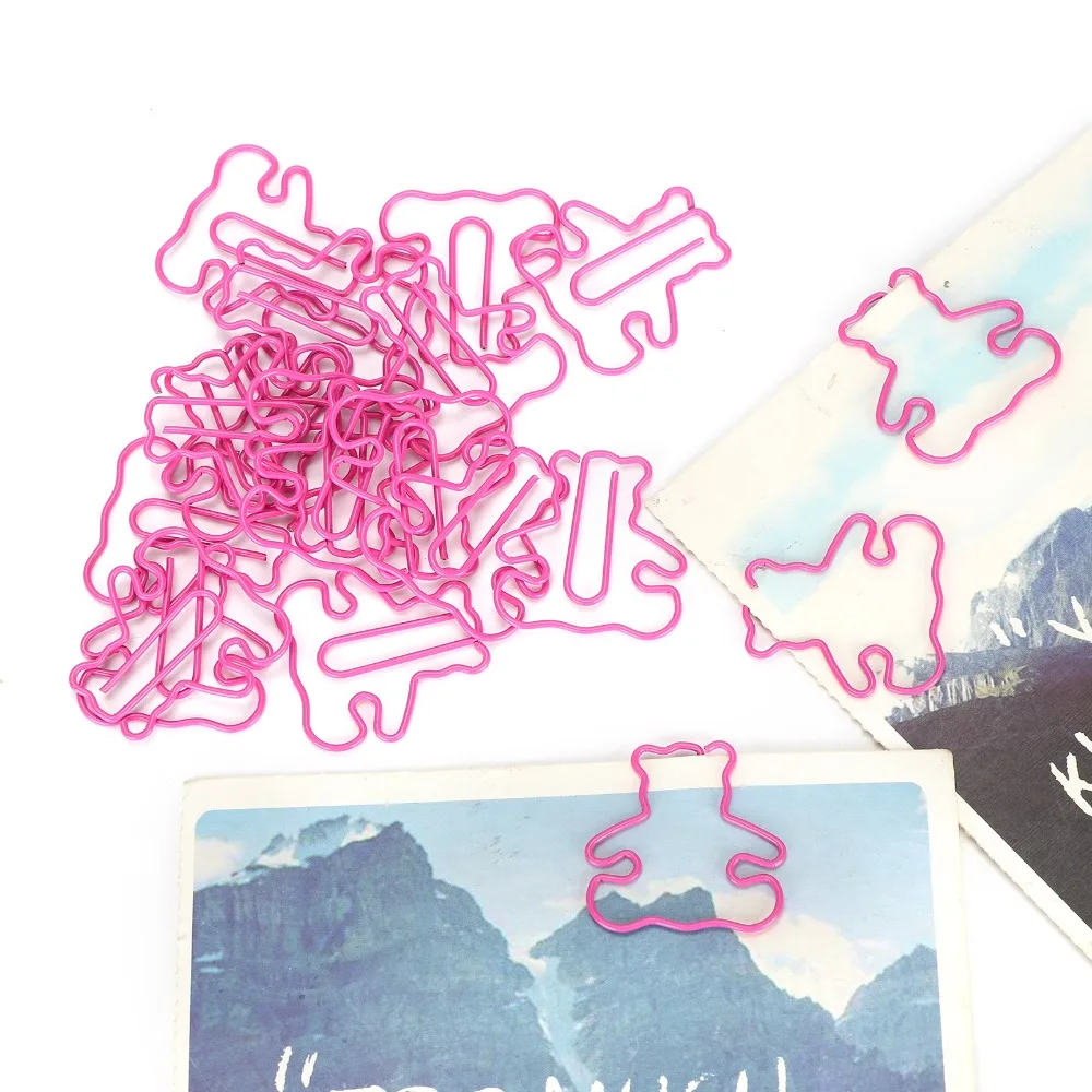 20개입 로즈 레드/오렌지 페이퍼클립 곰 모양 플라스틱 코팅 와이어 미니 페이퍼클립 녹 방지 1×1인치 곰 모양 페이퍼클립