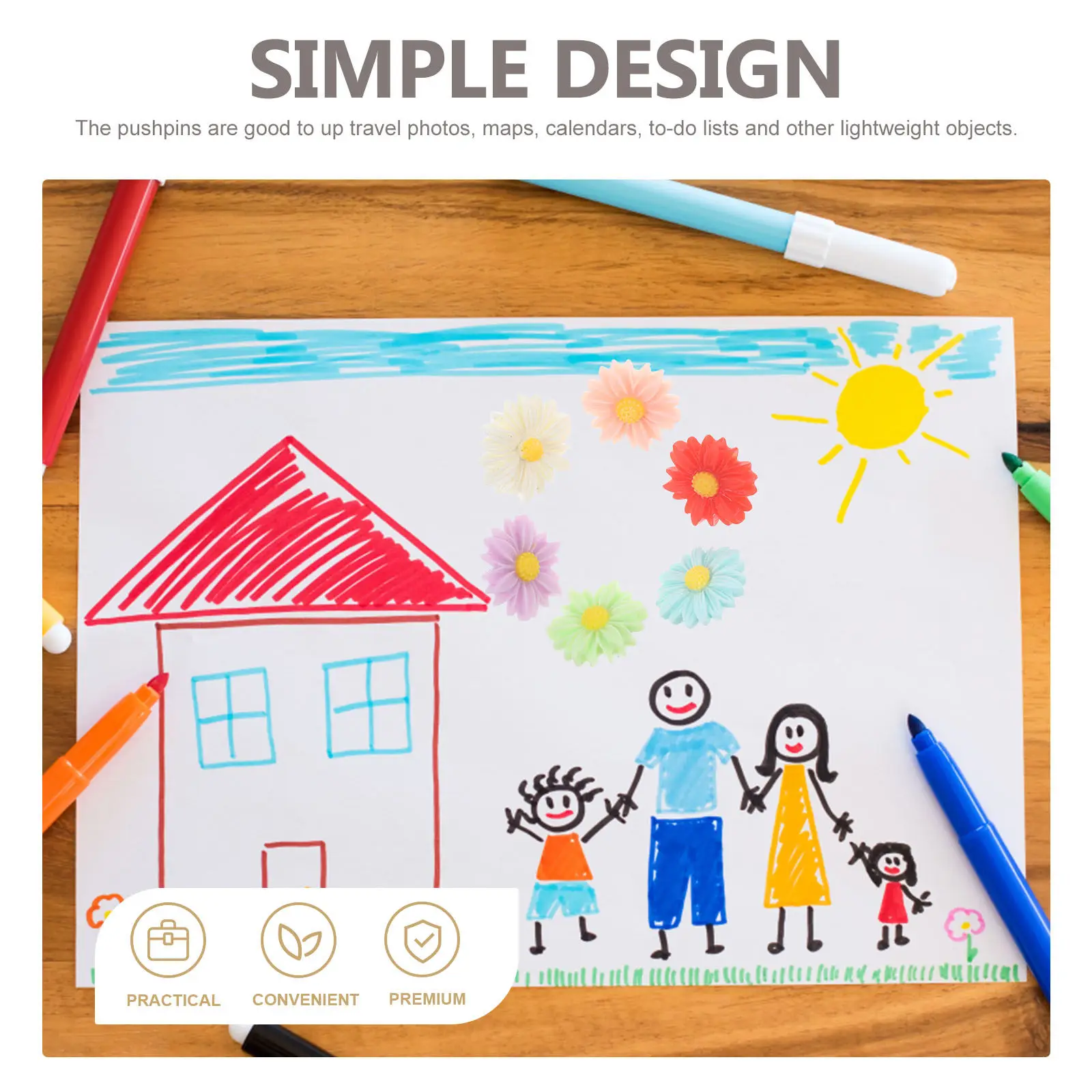 30개 레진 꽃 모양 푸시핀 데이지 써머핀 장 게시판 코르크보드 달력 여행 사진 할 일 목록