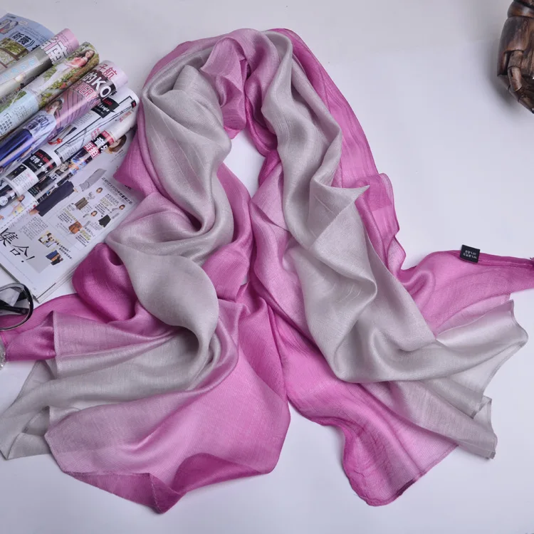 Luxury Gradient Silk Scarf Women Brand Solid Femme Shawls Wraps Mulberry silk Bandana Head Cheveux Fashion Lady Wedding Poncho 6