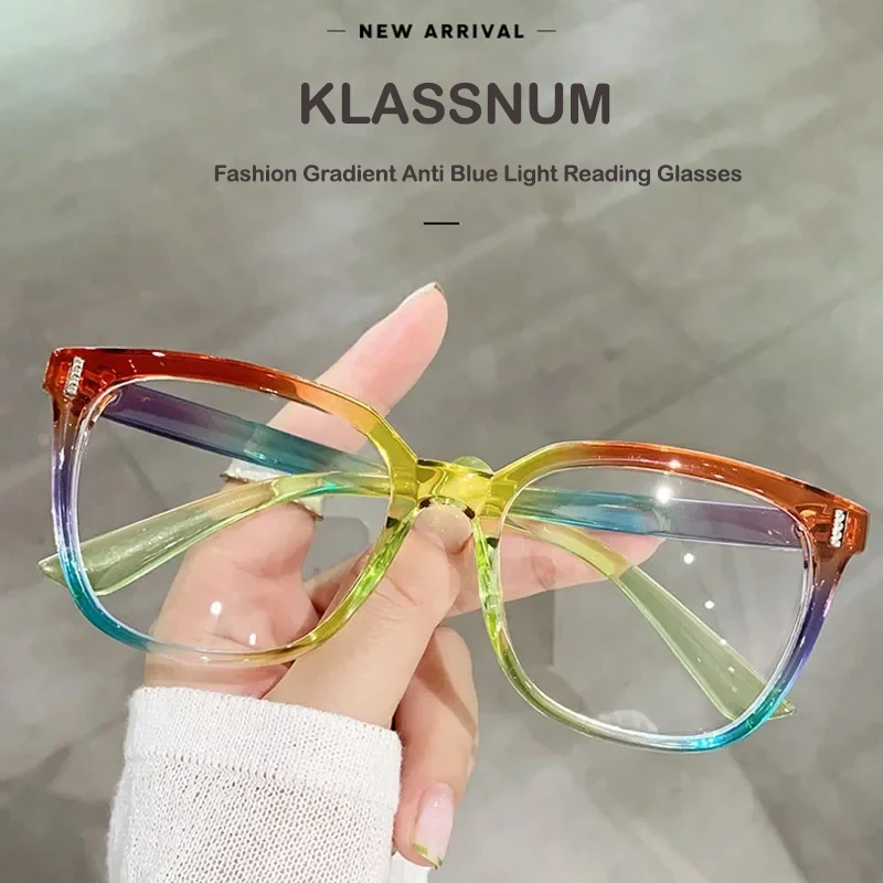 

Fashion Gradient Anti Blue Light Reading Glasses Flat Mirror Glasses Vintage Retro Large Frame Myopia Glasses Women Men Eyewear