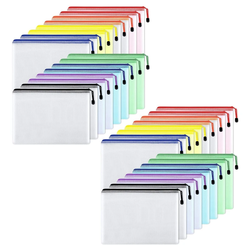 

32Pcs Mesh Zipper Pouch Document Bag,Waterproof Zip File Folders,A4 Size, For School Office Supplies,Travel Storage Bags