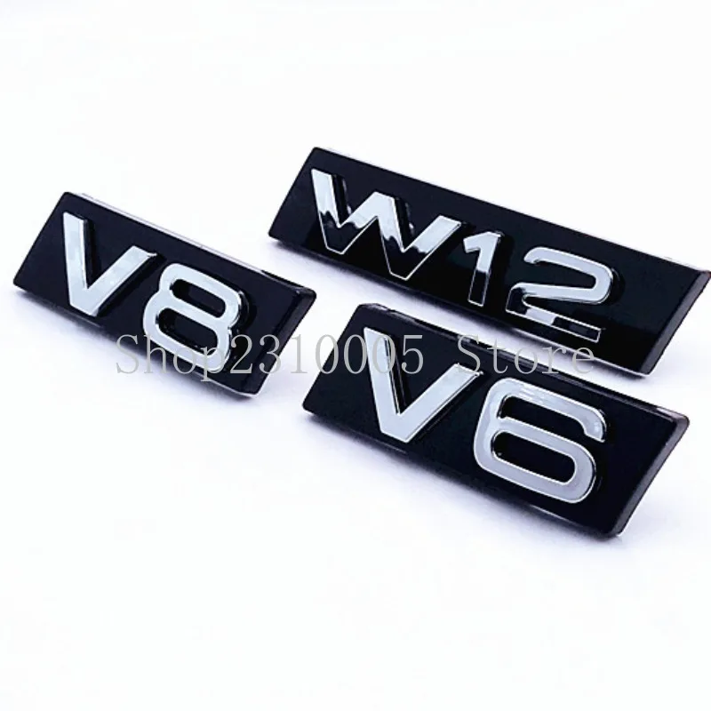 

V6 V8 W12 Chrome ABS Grille Logo Bracket Car Emblem for Audi L Shape Back Tape Style Car Sticker